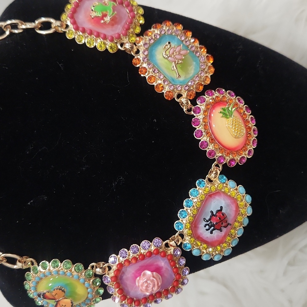 ▪️Betsey Johnson▪️ Backyard Stone Critter Colorful Gemstone Collar 16" Necklace - Picture 14 of 15